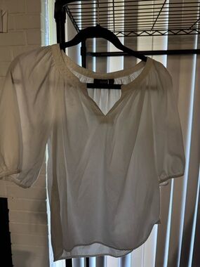 Ann Taylor White Peasant Blouse with V-Notch Neck